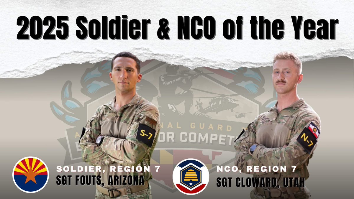 ARNGDirector's tweet image. What a competition!
The 2025 ARNG National Best Warrior Competition brought out the best of the best, and the results are in!
Sgt. Michael Fouts from the Arizona Department of Emergency and Military Affairs is our Soldier of the Year and Sgt. Luke Cloward from the Utah National…