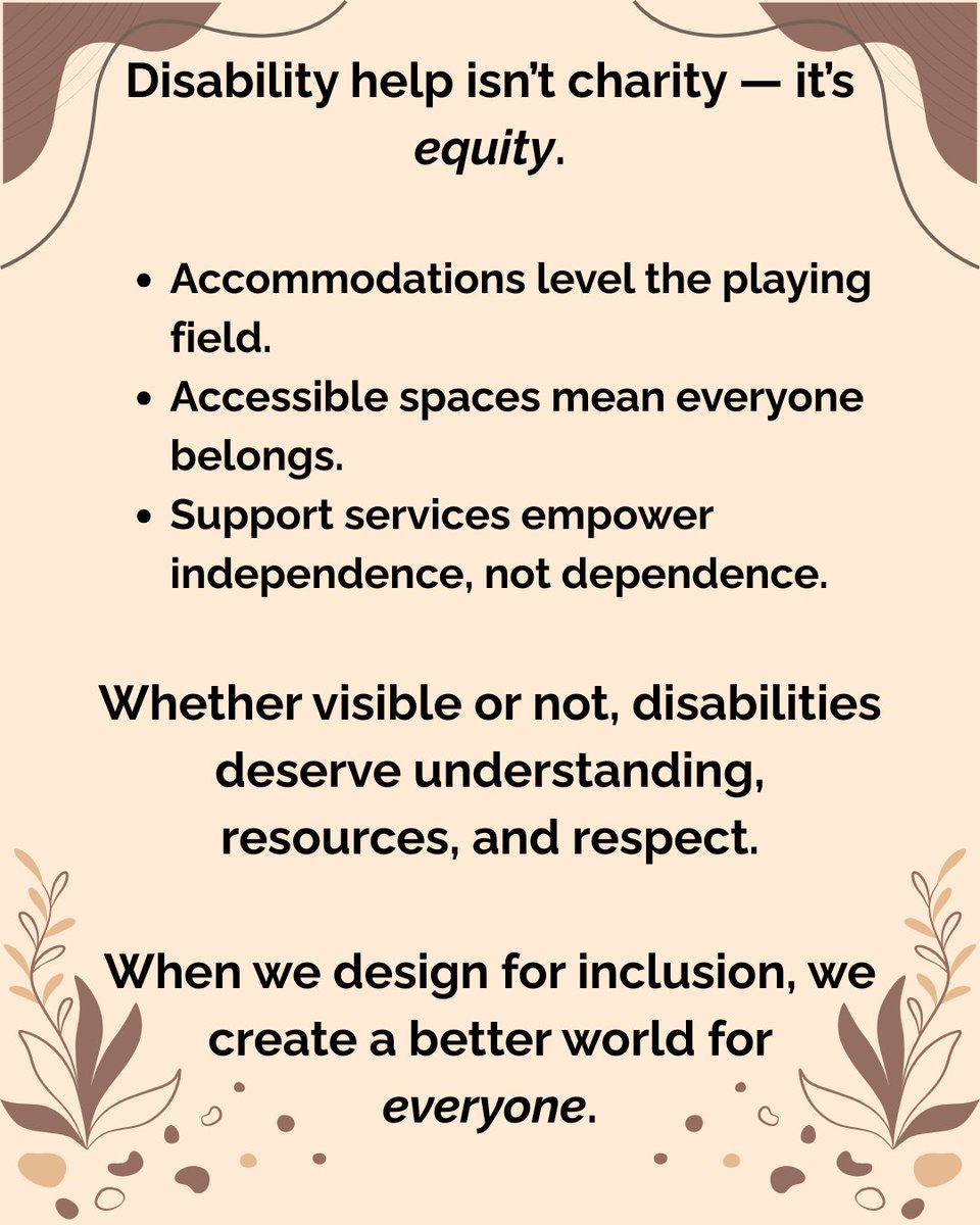 DRArkansas's tweet photo. Disability inclusion isn’t about charity — it’s about equity. Accommodations, accessibility, and support aren't extras — they’re essentials that foster independence, dignity, and belonging. When we design for inclusion, we all benefit. 💛 
#DisabilityEquity #AccessibilityForAll https://t.co/d2am0k61Ky