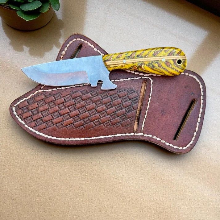 For sale beautiful skinner knife with cow leather sheath razor sharp blade and strong hold edge overall length 8 inches strong grips If want to place an order or more information so please contact me