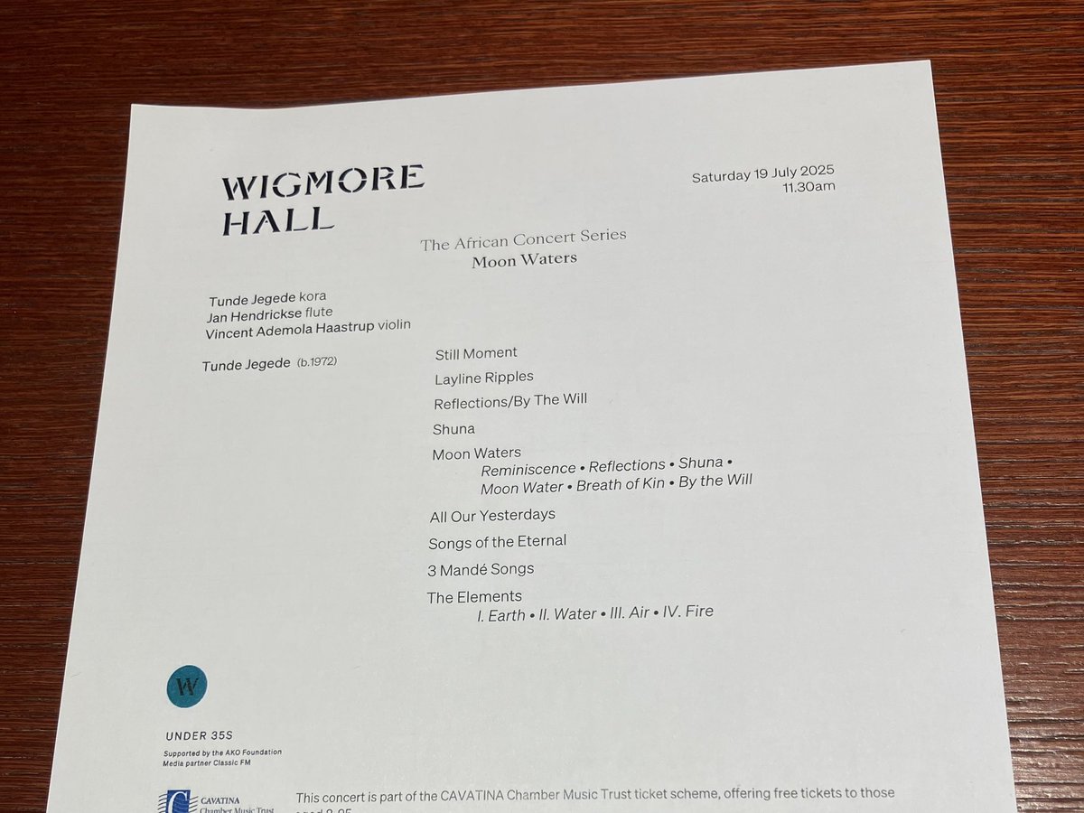 Adrian_Specs's tweet image. Onward with @AfricanSeries @wigmore_hall - astonishing morning concert from Tunde Jegede, Jan Hendrickse &amp;amp; Vincent Ademola Haastrup; now for the ‘African Women’ programme from Maria Thompson Corley &amp;amp; Nadine Benjamin.