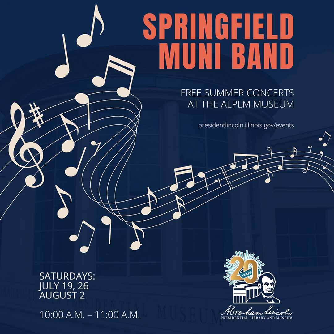 ALPLM's tweet image. The Springfield Muni Band returns to the #ALPLM! Enjoy live music just outside the museum entrance from 10:00–11:00 a.m. TODAY and on select Saturdays this summer:
📅 July 19 & 26
📅 August 2
No admission required.
#LiveMusic #FreeConcert