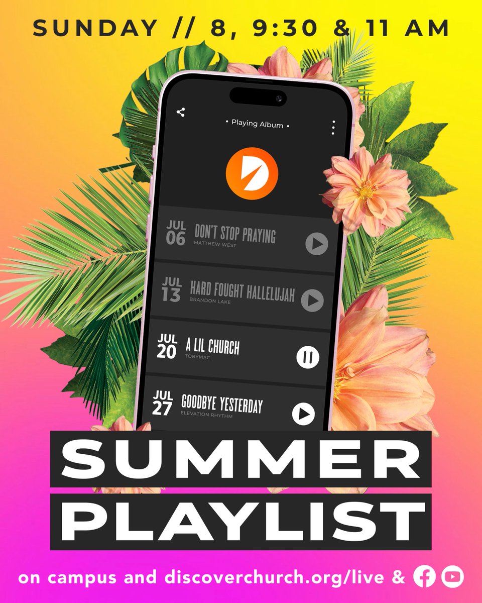 This Sunday, we dive into a song that reminds us: church isn’t about perfection—it’s about God’s presence and your presence. We'll unpack what it means to be a church that reflects the heart of Jesus. Worship on campus or online at discoverchurch.org/live, Facebook or YouTube.