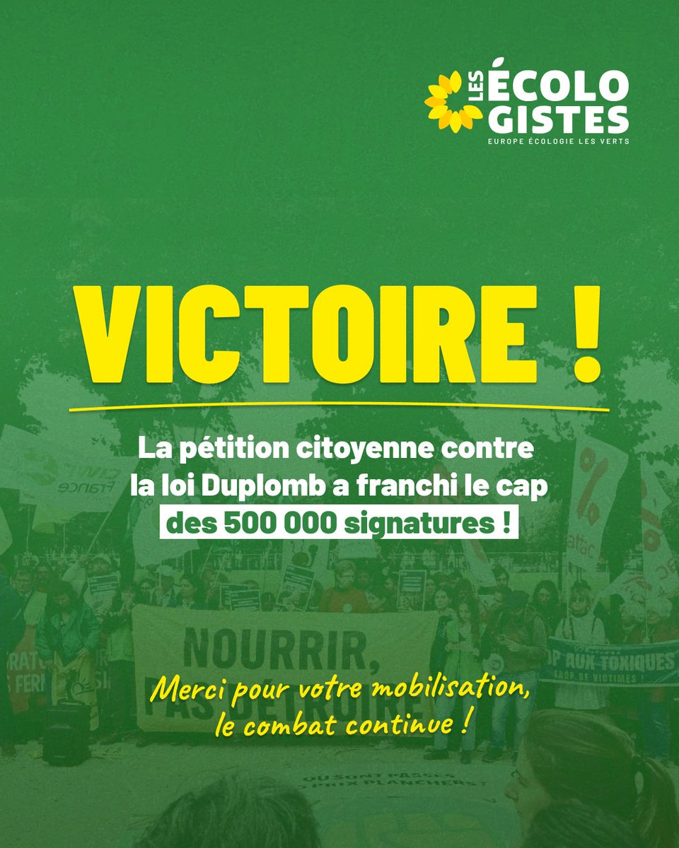 Vous l’avez fait !

Grâce à une mobilisation exceptionnelle, la pétition citoyenne a atteint les 500 000 signatures, ouvrant la voie à un possible débat à l’Assemblée nationale.

C’est un signal fort : face à une loi dangereuse pour notre santé, nos sols et la biodiversité, nous