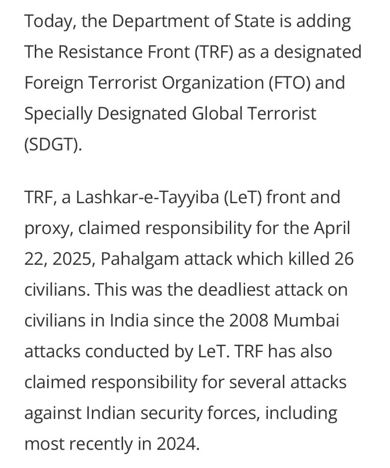 President Trump calls it like it is. The Resistance Front is a foreign terrorist organization and deserves the designation. 

When you butcher civilians, you don’t get a pass—you get JUSTICE.