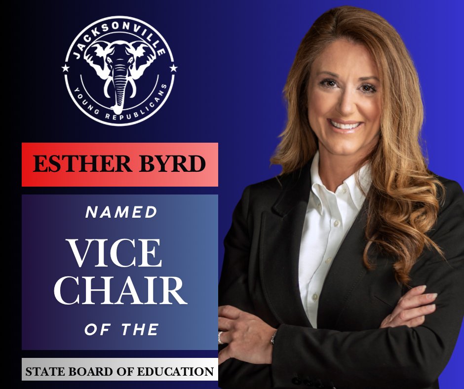 JaxYRs's tweet image. Congratulations to one of Jacksonville’s own— @estherbyrdfl on being named the Vice Chair of the State Board of Education alongside @rpetty as Chair! We know she will continue to be a fierce advocate for parents, students, and the education system in the State of Florida.…