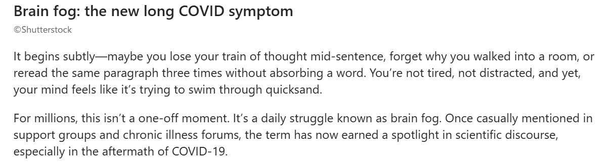 Brain Fog is NOT a new symptom of Long covid it has been around from day 1 when Long Covid started in early 2020 as many were not fully recovering or recovering at all from a Covid infection.