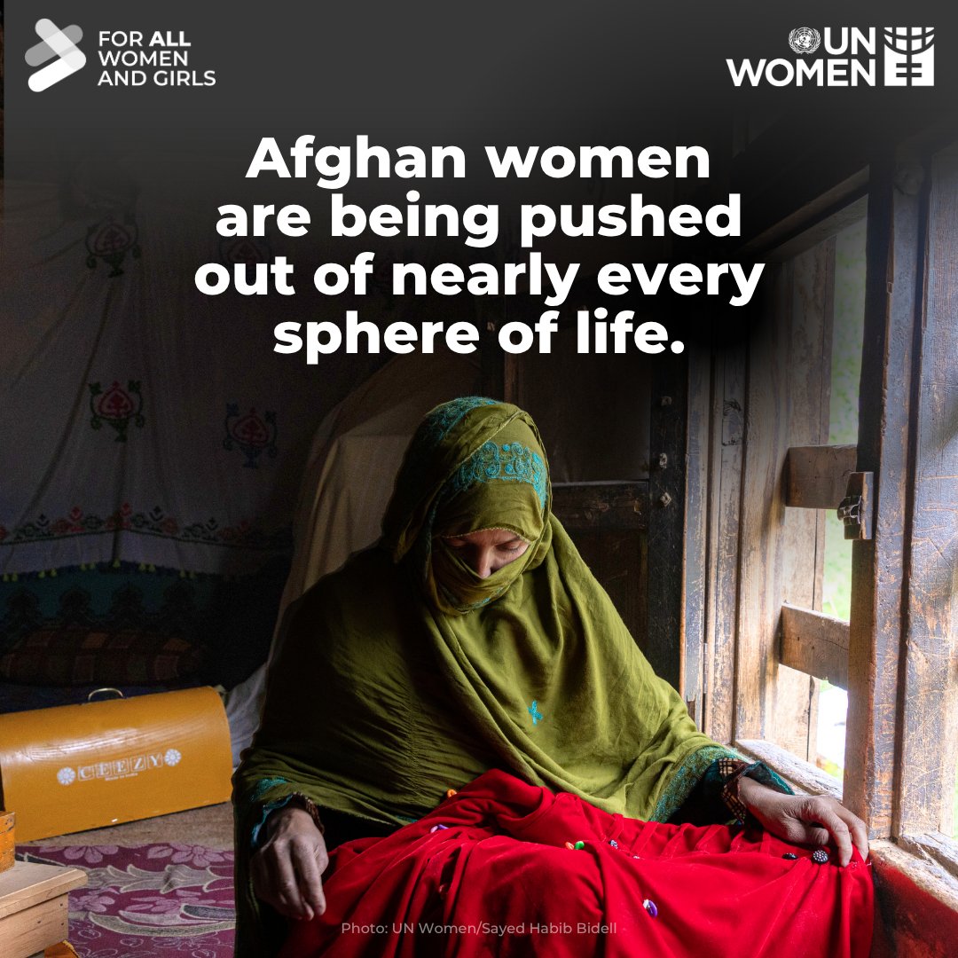 UN_Women's tweet image. Women in #Afghanistan are being denied almost every chance to participate in decisions that impact their lives.
Holding back half holds back all.
We must support women’s vision for an equal, inclusive, and peaceful Afghanistan.
Learn more: unwo.men/HNIZ50WrlTz