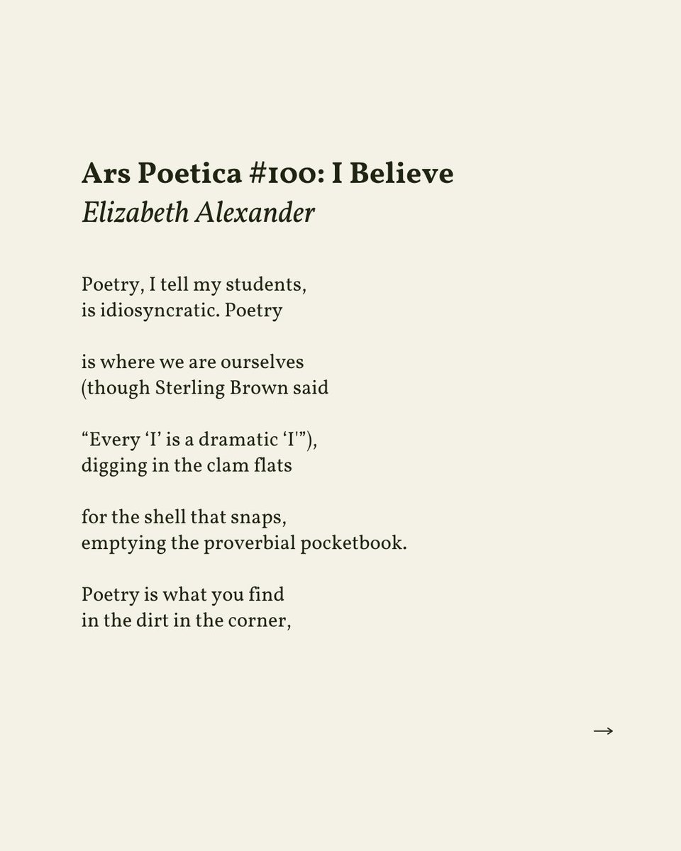 readalittlepoem's tweet image. “Poetry (here I hear myself loudest) / is the human voice, / and are we not of interest to each other?”
— Elizabeth Alexander
.
.
.
This poem appeared in American Sublime by Elizabeth Alexander, published by Graywolf Press, 2005. Shared here with deep gratitude.