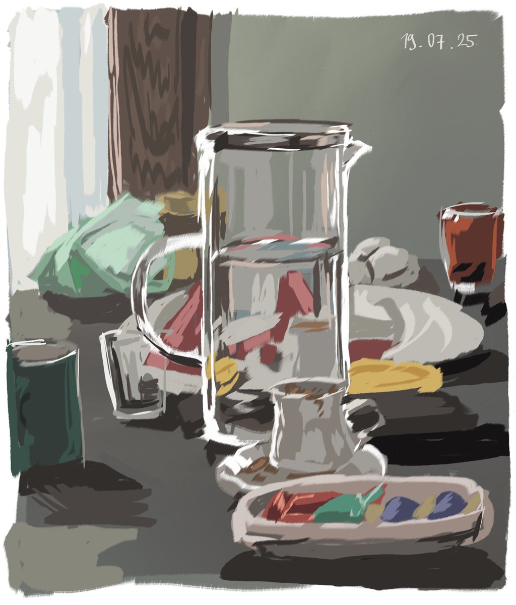 aslll_y's tweet image. Daily sketch of a messy family table #digitaldrawing #sketch #digitalart
