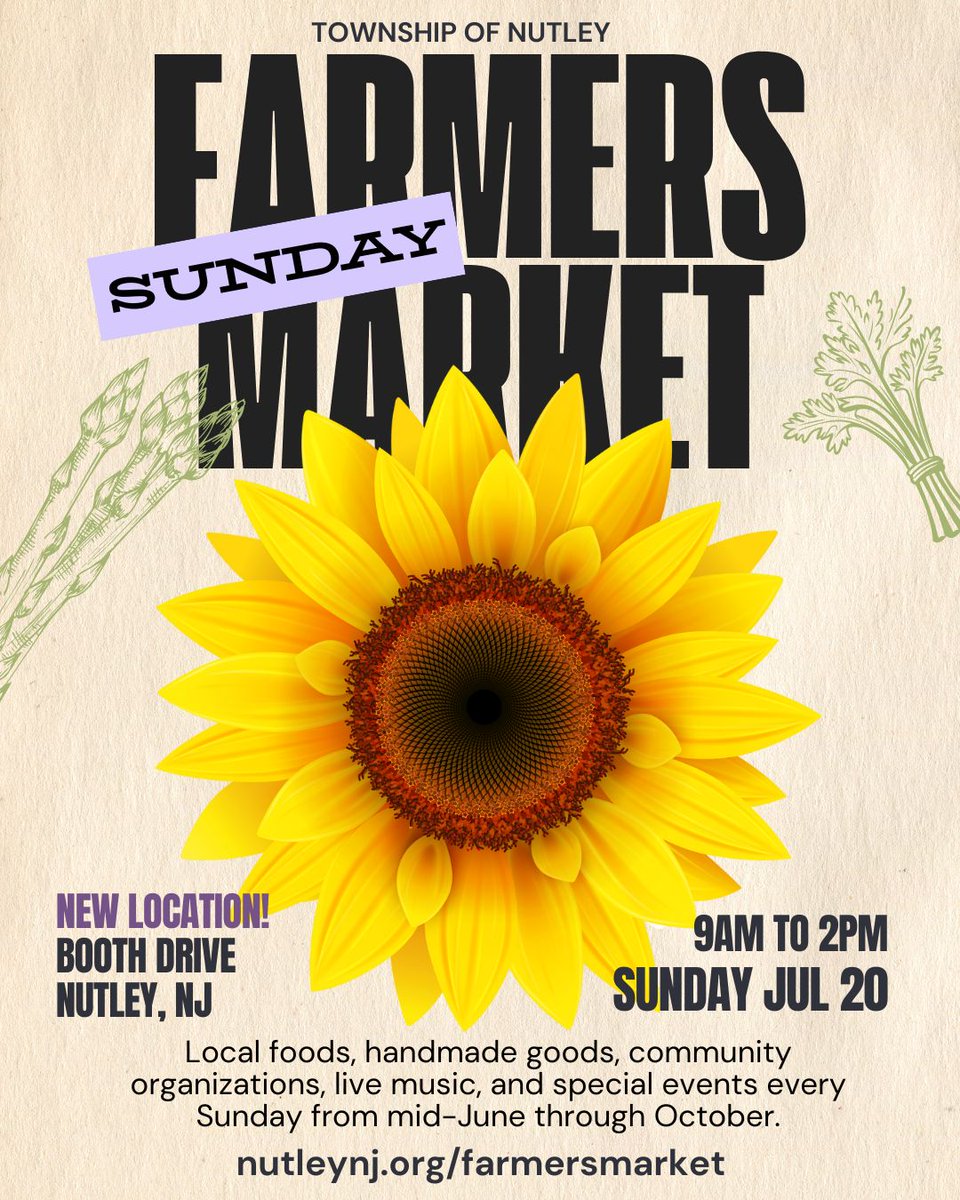 🌻 Summer Blooms! It's the Sunday Jul 20 9am-2pm Nutley Farmers Market! 
📍 New Location: Booth Drive, Nutley
💚 See you at the #NutleyFarmersMarket!