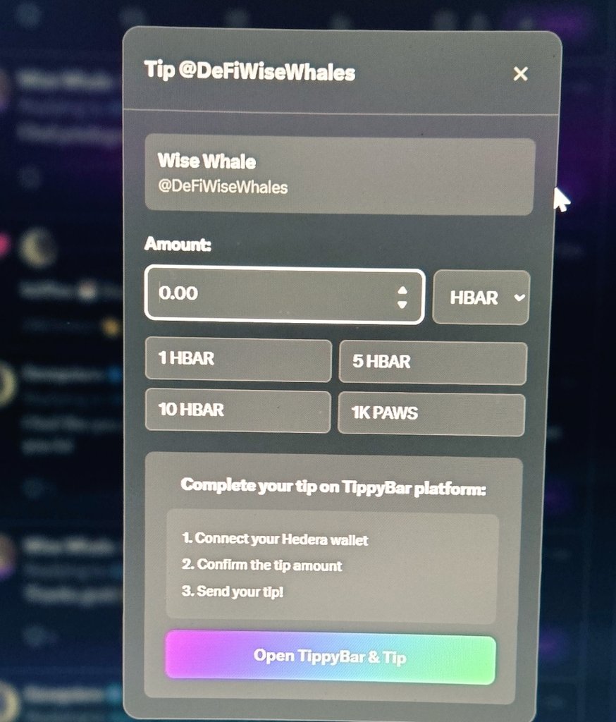 GM Fam ☕️ 

Had to share what I accomplished so far. 

Built and shipped <a href="/TippyBar/">TippyBar</a>  browser extension adds HBAR tip buttons to EVERY Twitter post.

What I got working:

✅ Real-time post detection across all browsers
✅ One click HBAR + PAWS tipping
✅ Smart user detection