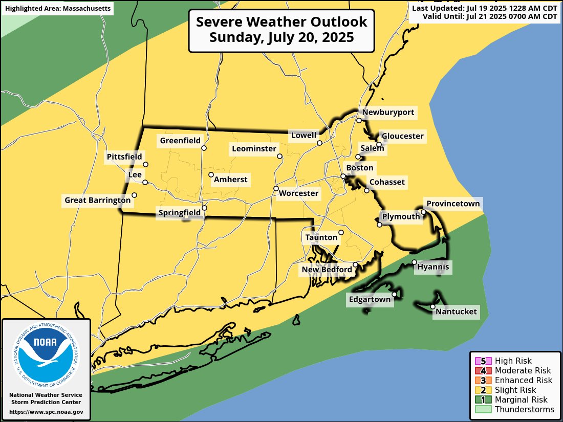 SNEWxCenter's tweet image. Severe weather possible tomorrow evening as a cold front moves through bringing drier, refreshing air behind it. SPC currently has us in a slight risk ⛈️