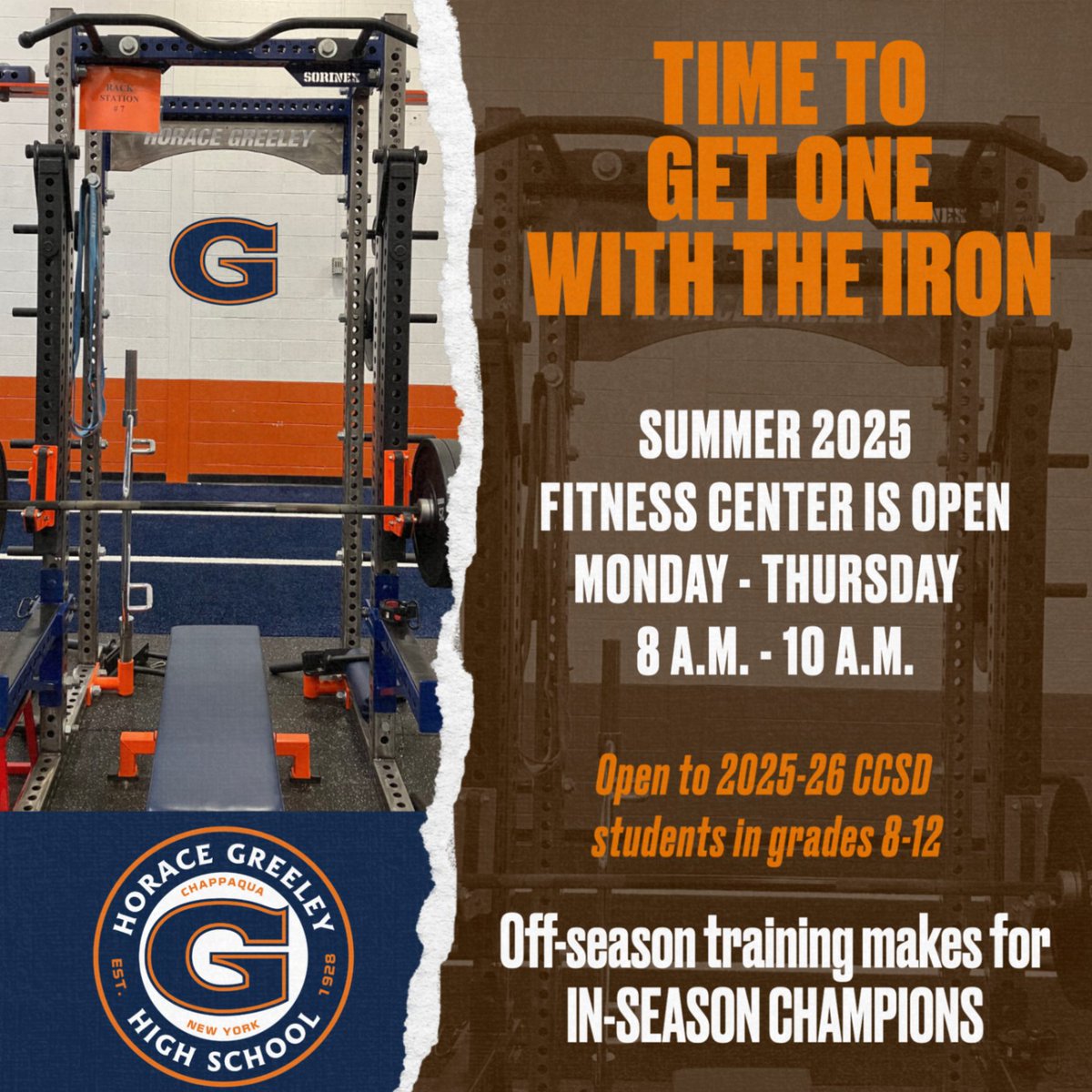 Fitness Center is open this summer!
Time to get one with the Iron!
#GoGreeley #WeAreChappaqua
