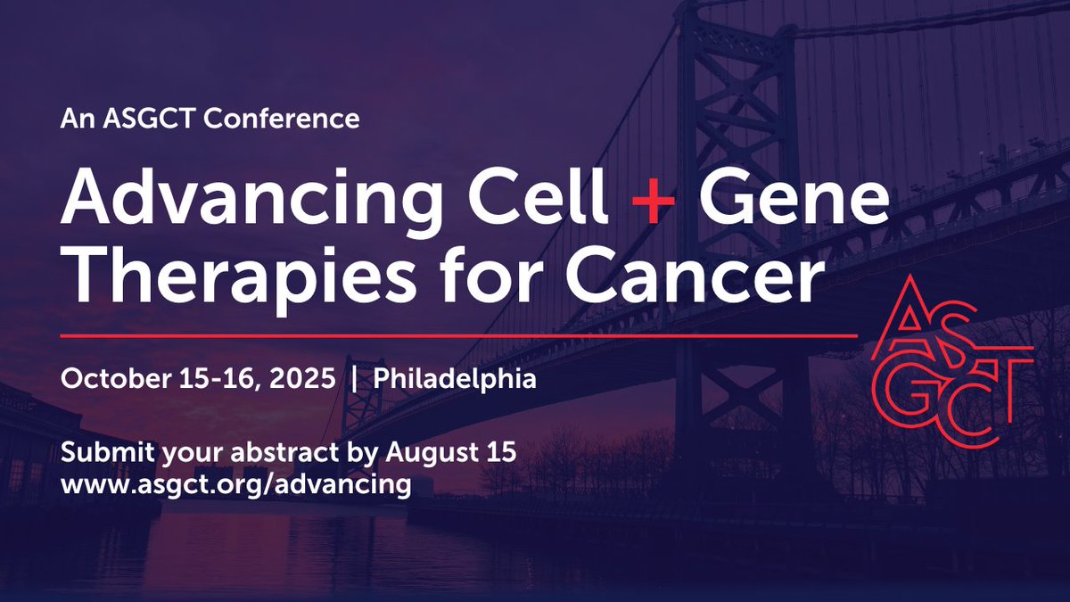 ASGCTherapy's tweet image. Less than one month to submit your abstracts for #ASGCTAdvancing2025! We want to see your research - submit your work here today: asgct.org/events/2025-ad…
See you in #Philly October 15-16!