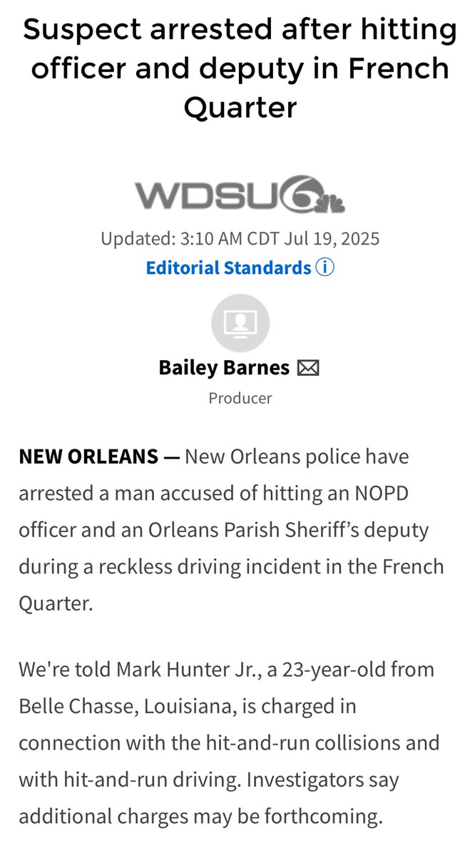 nolatrashtalk's tweet image. To the surprise of no one, the suspect arrested for last night’s hit and run on NOPD has a record.