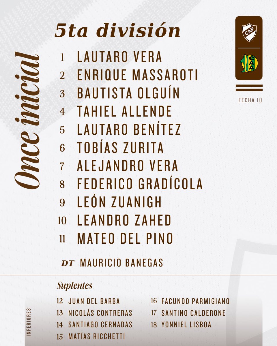 inferiorescap's tweet image. #JuvenilesLPF ⚽️ La #Quinta sale a oancha para jugar ante el Tiburón.
📋 Esta es la formación del Calamar🦑
📲 Seguí la transmisión en vivo: youtube.com/live/zKQuQbKQi…
#SiemprePlatense🤎