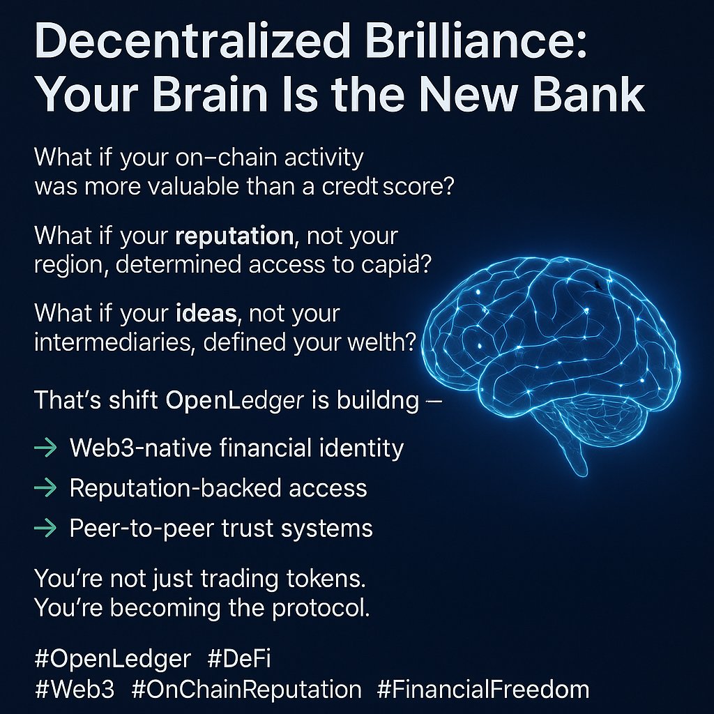 🧠 Decentralized Brilliance: Your Brain Is the New Bank

What if your on-chain activity was more valuable than a credit score?

What if your reputation, not your region, determined access to capital?

What if your ideas, not your intermediaries, defined your wealth?

That’s the