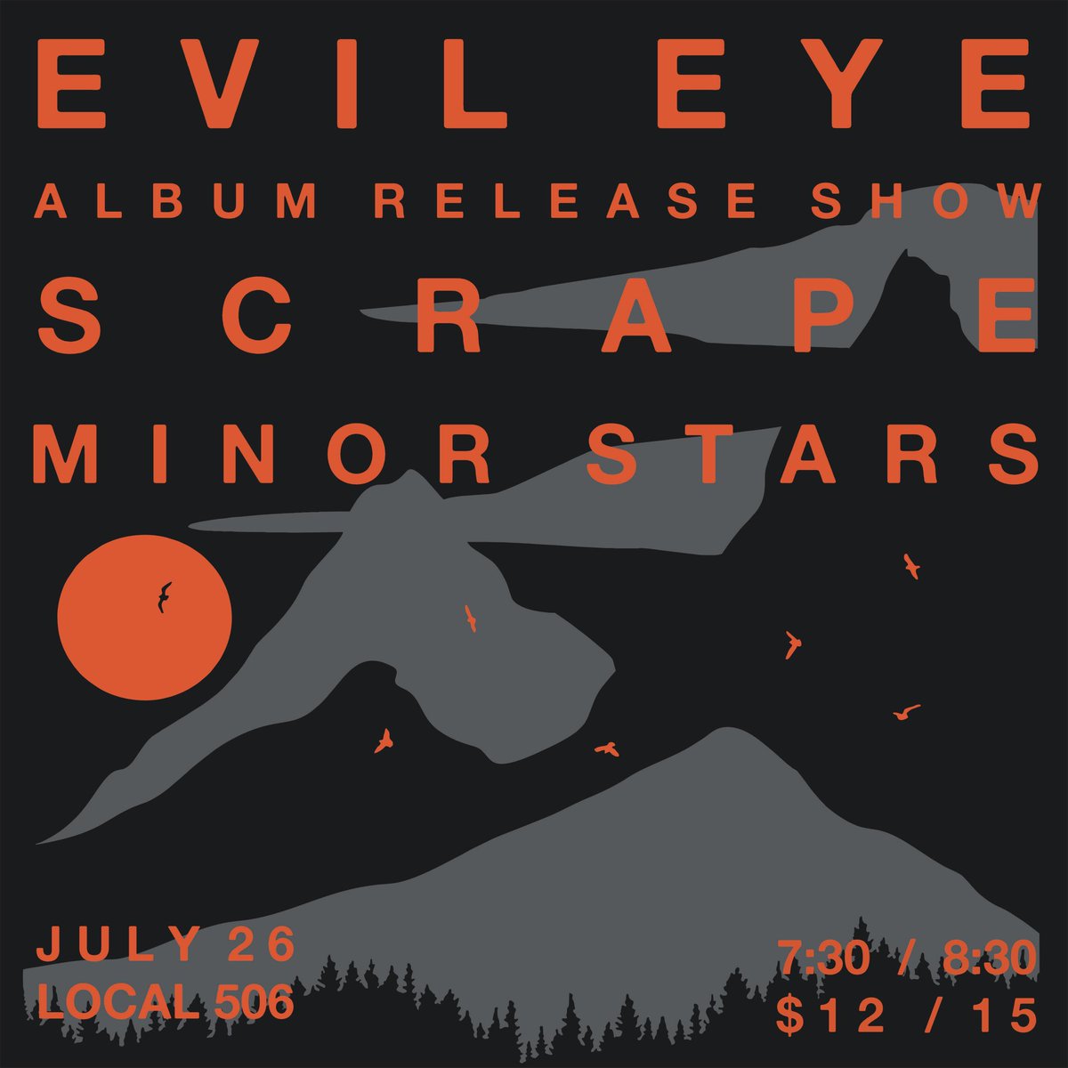FIRST SHOW BACK is one week from tonight:
Saturday 7/26 @ Local 506 to celebrate Evil Eye’s record release