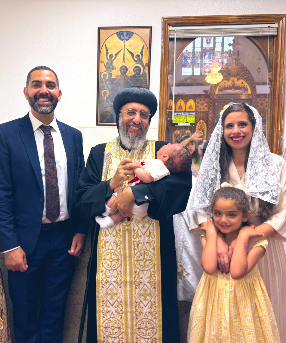 BishopAngaelos's tweet image. A joy to welcome young Michael to the family today with his Baptism.
“By the Holy Baptism we are spiritually born, and made new, being formed anew to the image of Christ. For we put off the old man, corrupt with deceitful desires, and are clothed with the new, which is renewed…