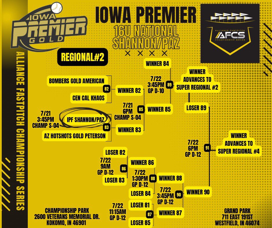 Wrapping up the summer at the <a href="/thealliancefp/">The Alliance Fastpitch</a> Championship Series in Indy! Excited to compete in one of the biggest tournaments of the year. Let’s go! <a href="/IowaPremierFP/">Iowa Premier Fastpitch</a> <a href="/bhs_tiger/">BHS Tiger Softball</a>