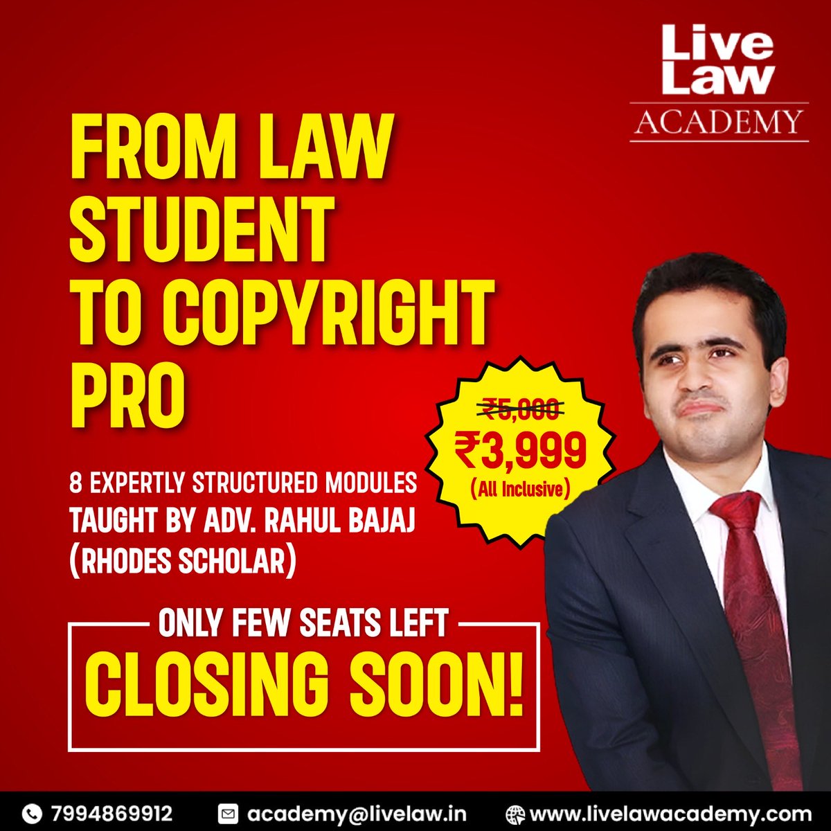 Just four hours to go to sign up for my course on Copyright law in collab with Live Law. Please share and subscribe.