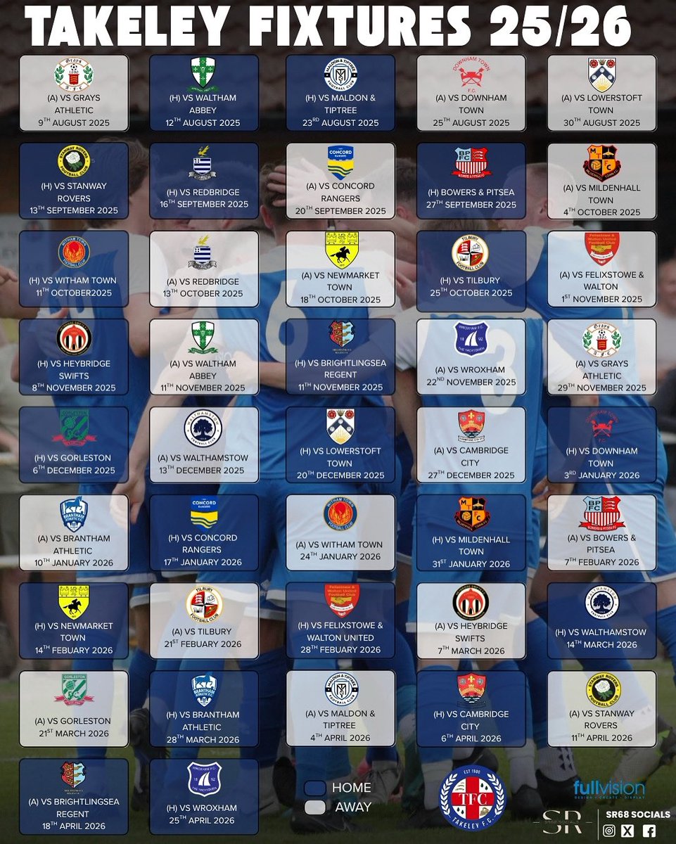 takeley_fc's tweet image. 🔵 Heres How Our @IsthmianLeague Fixtures For 2025/2026 Campaign Looks ⚪️
🔵 @FullVision_ltd
📲 @SR68_Socials
📸 @BeckyMphotos