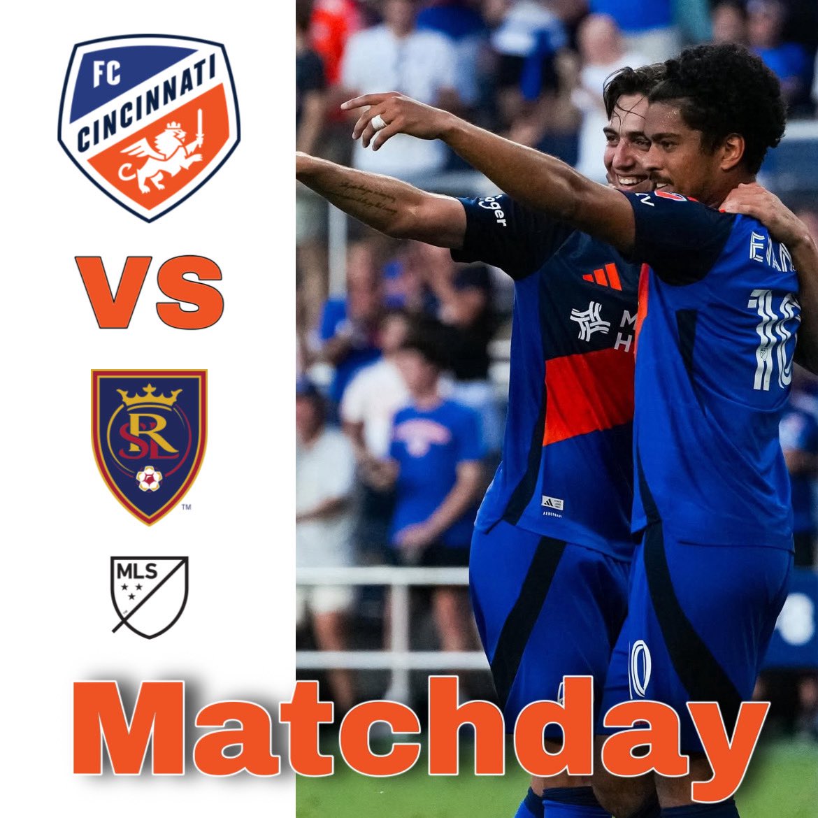 Final Matchday before the All Star break!⭐️ Looking to end RSL’s 5 unbeaten streak

🔶Can Evander get a goal in 6 straight?
🔷Undefeated against the West this year!

#fccincinnati #fccincy #allforcincy