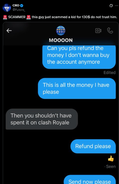 A Scammer accusing another Scammer for scamming 🥴