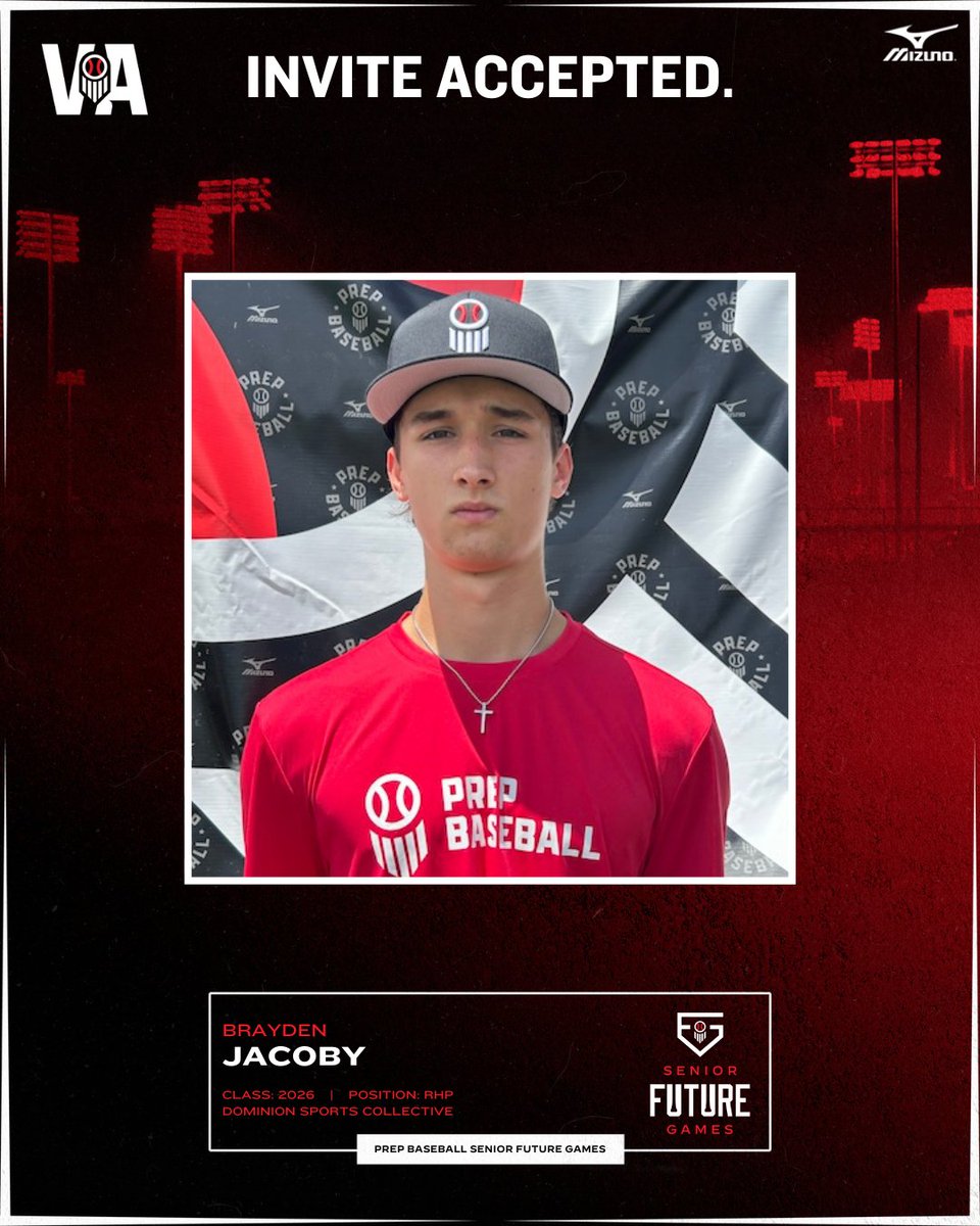 Prep Baseball Virginia/DC (@prepbaseballva) on Twitter photo INVITE ACCEPTED ✅
'26 RHP Brayden Jacoby (Dominion Sports Collective) will represent Team Mid-Atlantic at the 2025 Senior Future Games!
@BraydenJacoby27 <a href="/prepbaseball/">Prep Baseball</a>
#PBSFG25 INVITE ACCEPTED ✅
'26 RHP Brayden Jacoby (Dominion Sports Collective) will represent Team Mid-Atlantic at the 2025 Senior Future Games!
@BraydenJacoby27 <a href="/prepbaseball/">Prep Baseball</a>
#PBSFG25