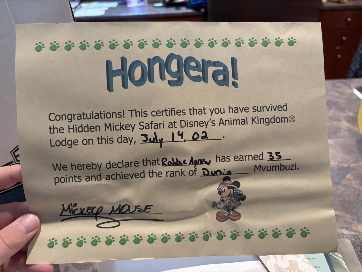 Dr_GrantSeeker's tweet image. I need to go back to Animal Kingdom Lodge and see if they still do the Hidden Mickey Safari. Back in 2002 they give certificates out to those that survive.