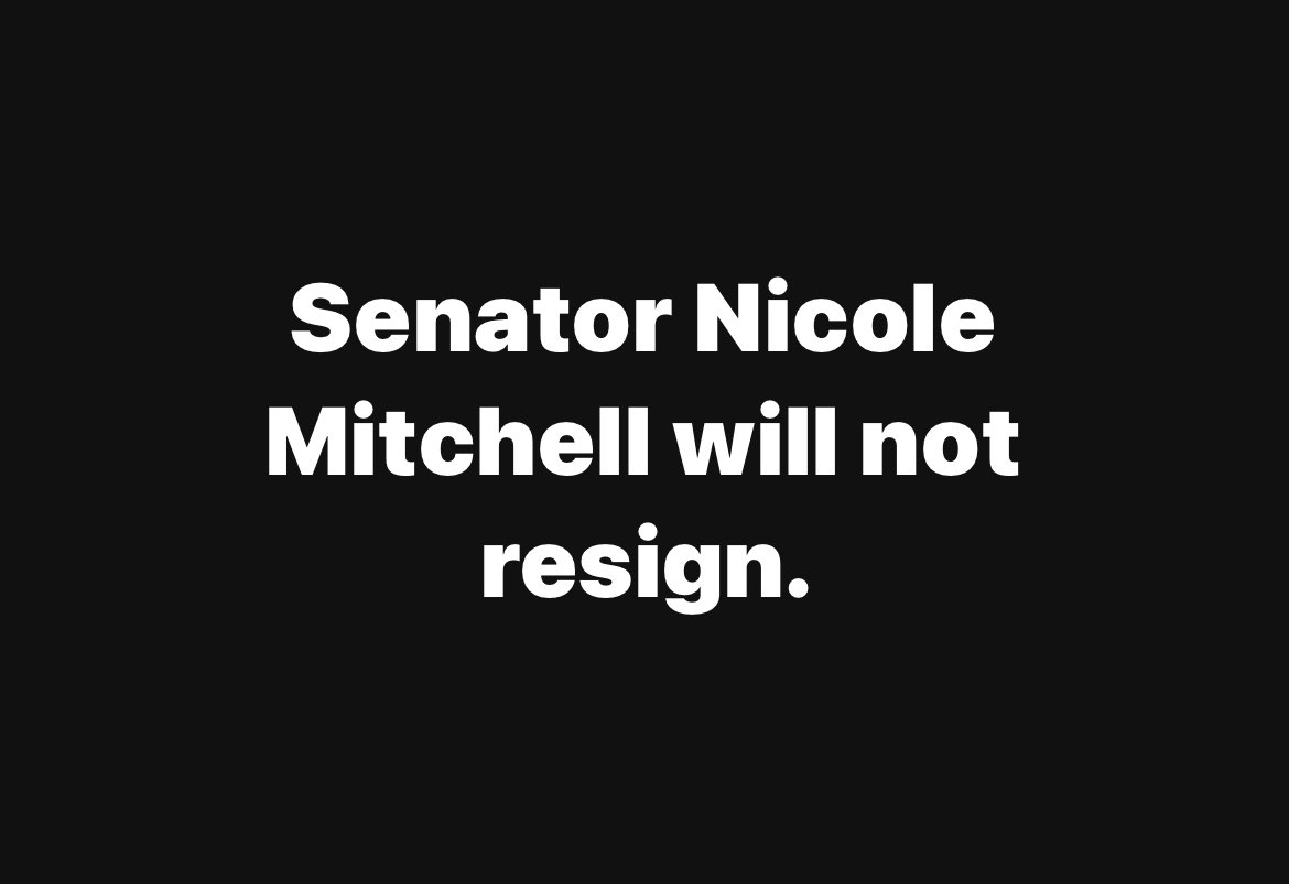 callieopoly's tweet image. Sen Nicole Mitchell won’t resign. Why should she? She’d lose her income. She will pay her debt to society with less than 3 months in jail and return to work in January. Her Dem colleagues can’t argue with that. They are the party that releases violent criminals and bars…