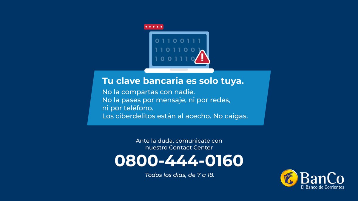 BancodeCtes's tweet image. Tu seguridad también depende de vos 🔐🤳

Los fraudes digitales se camuflan en llamados, mensajes o perfiles falsos 👤🚫

No te apures, no te confíes, no compartas tus claves ❌

Ante cualquier sospecha, llamanos al 📞 0800-444-0160 🕖 Todos los días, de 7 a 18.