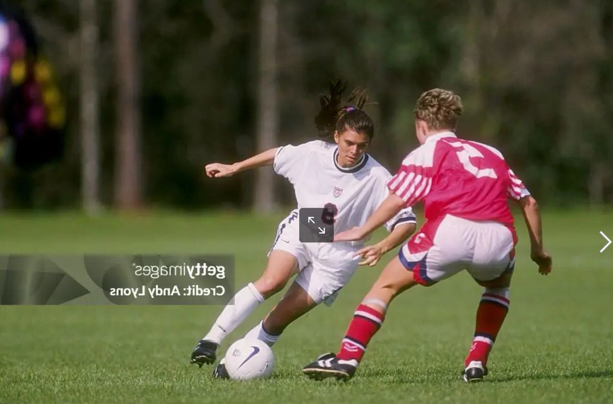 Mia Hamm, USWNT 7-0 Denmark, friendly, February 24th 1995 (image mirrored)
