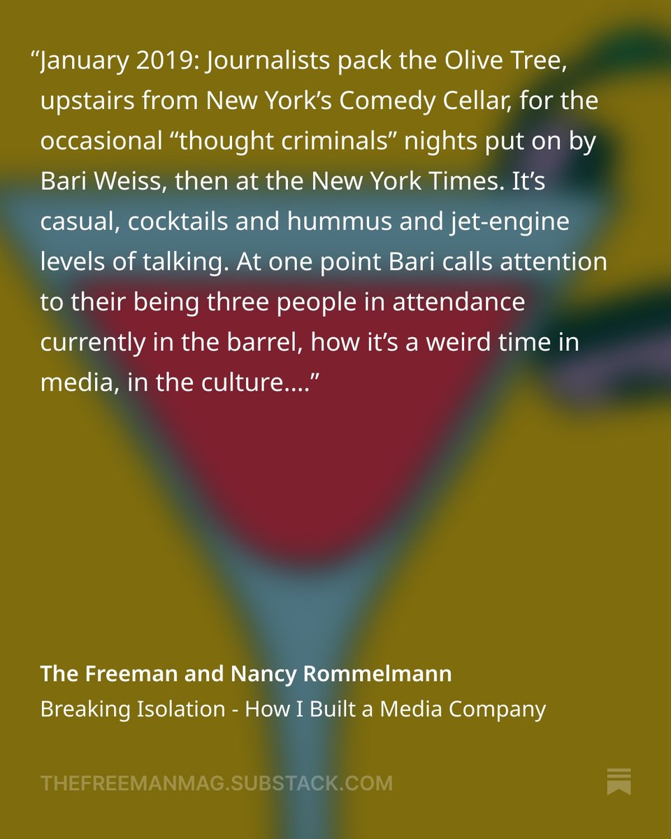 NancyRomm's tweet image. It started with @bariweiss and ended with @sarahhepola and includes a whole bunch of peeps in-between, all packing into Paloma, the little media company/studio @MattWelch and I built in my apartment. Thanks for coming! open.substack.com/pub/thefreeman…