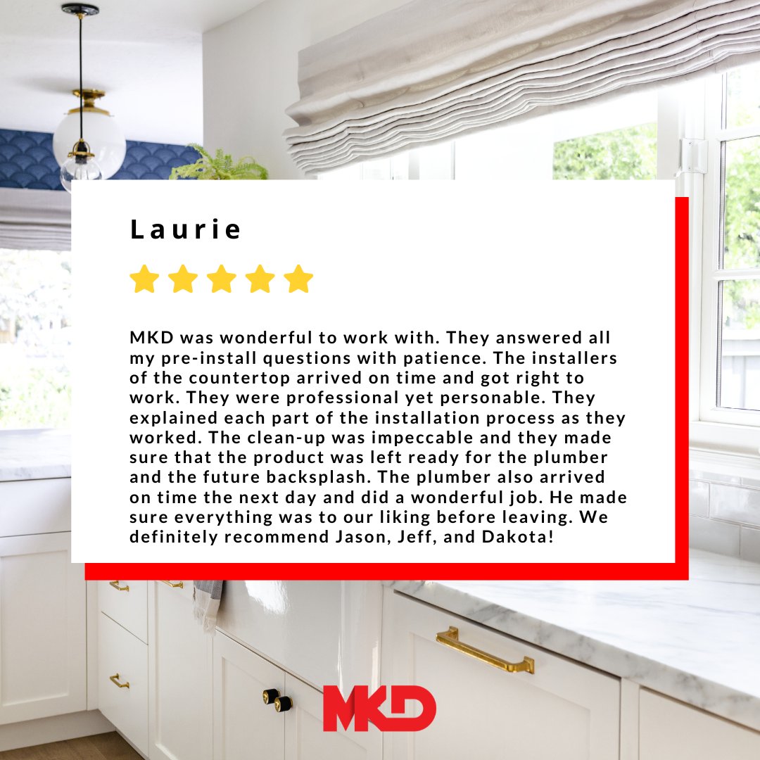 Hearing feedback like this makes our work truly rewarding ⭐️

Thank you for the kind words, Laurie!

See more of our customer stories here: bit.ly/3uh02J3

#mkdkitchens #michigancountertops #kitchenremodeling #granitecountertops #quartzcountertops #michigankitchen