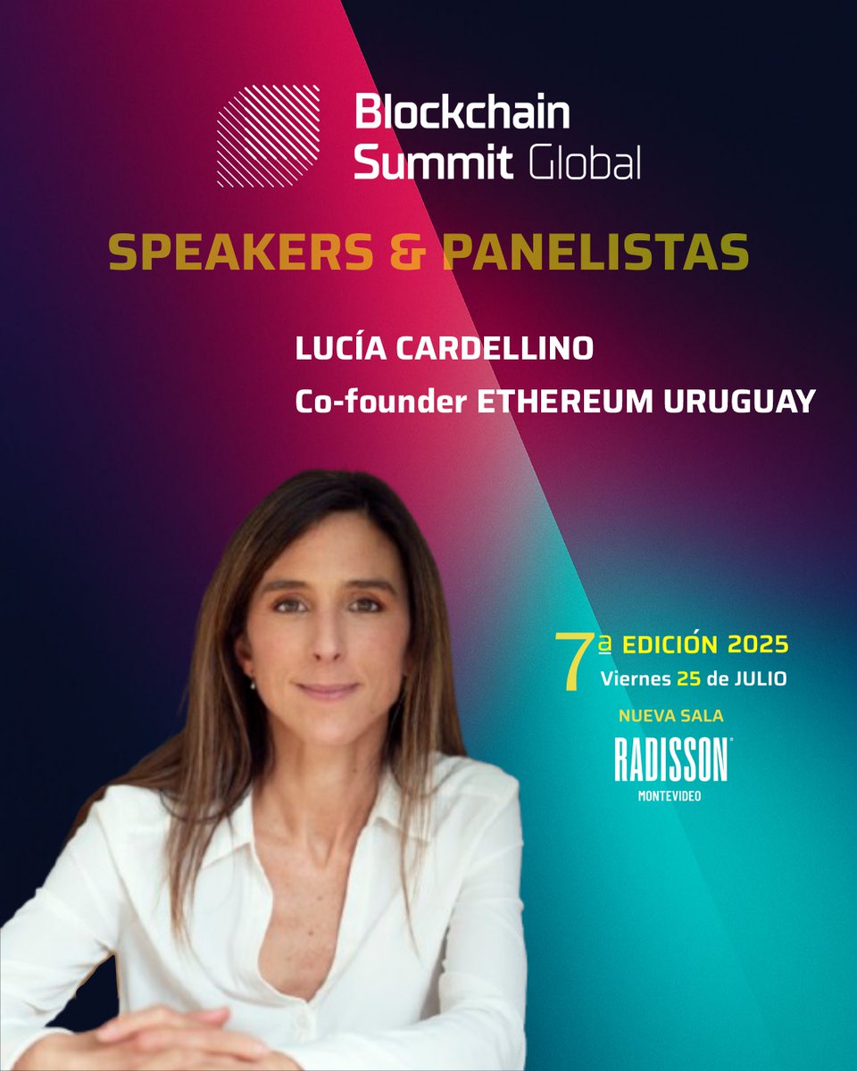 TheBSGlobal's tweet image. 💡 Lucía Cardellino se suma a #BSG2025
Co-founder de Ethereum Uruguay, promotora clave del desarrollo y la educación en tecnologías descentralizadas.
📅 25 de julio – Radisson Montevideo
🔗 Entradas: lnkd.in/dPP7_a-C
#SpeakersBSG #Ethereum #Blockchain #ComunidadCripto