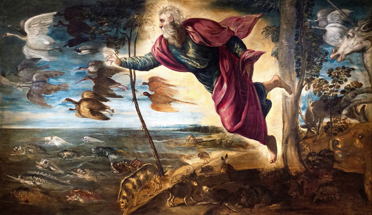 solas_na_greine's tweet image. Jacopo Tintoretto, "The Creation of the Animals," c.1550 - 1553.
