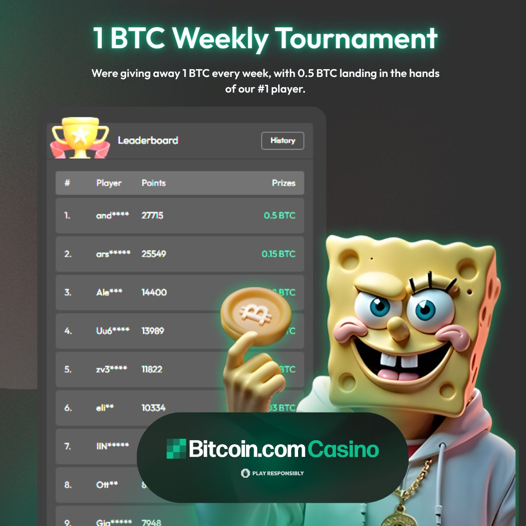 BTComCasino's tweet image. There's still over 24 hours to make it on this week's leaderboard for a slice of 1 $BTC!