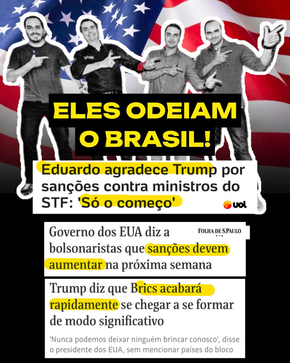 jandira_feghali's tweet image. Nunca foi amor ao Brasil. O falso patriotismo dos bolsonaristas sempre foi cortina de fumaça para esconder seus verdadeiros interesses: proteger a própria pele e servir de marionetes ao projeto autoritário de Trump. Agora, usam sanções econômicas, ataques ao STF e ameaças ao…
