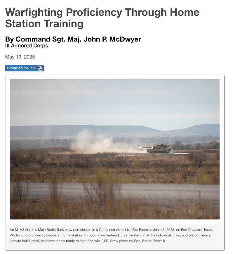 AtwellKyle's tweet image. Top CSA article of the month argues Army posts need more Local Training Areas to allow units to train with less overhead.
By Command Sgt. Maj. John P. McDwyer @iiiarmoredcorps thru Muddy Boots
buff.ly/qwtnRlP