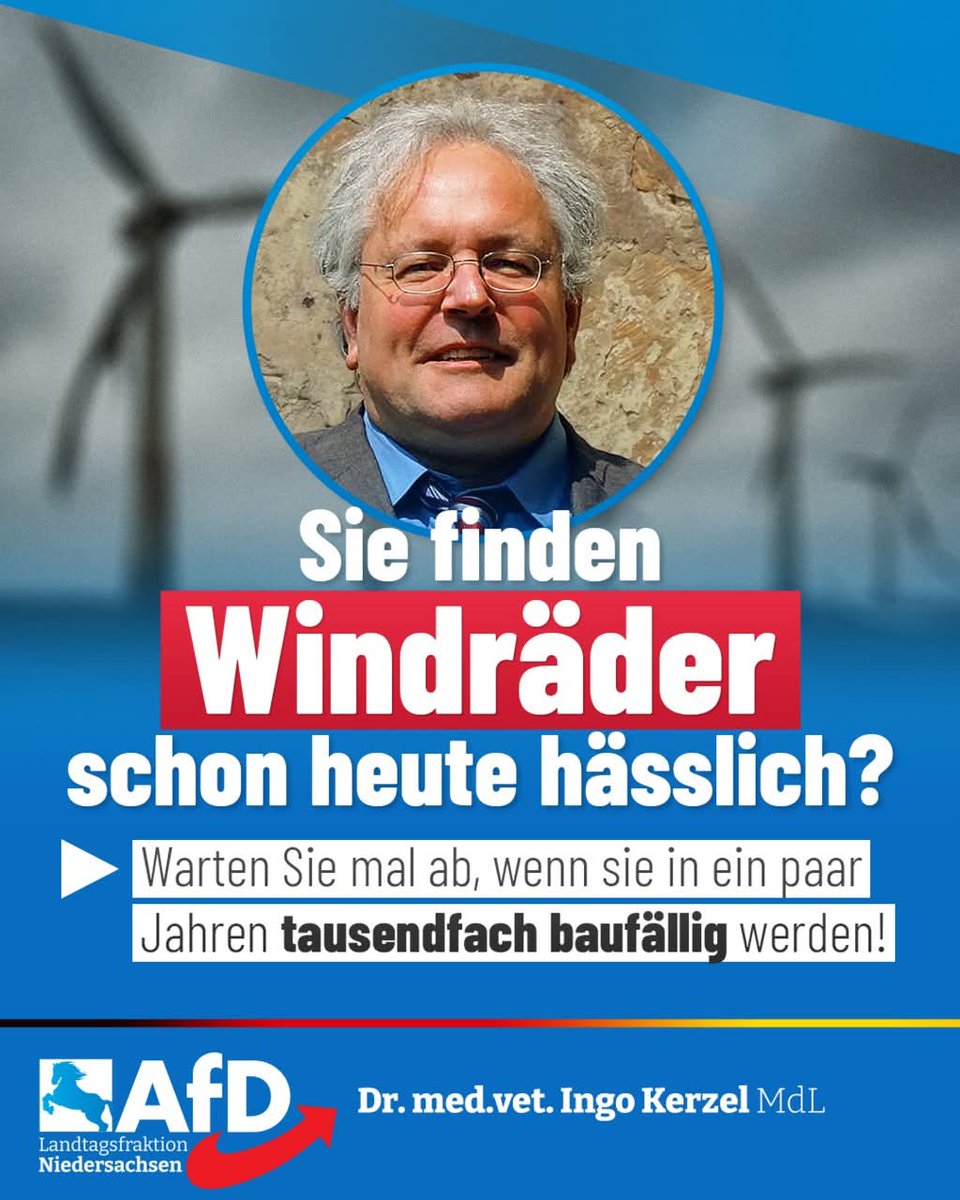 AfDFraktionNDS's tweet image. ++ Die Energiewende steckt voller böser Überraschungen! ++
„Das Wohlergehen von Millionen Bürgern und Unternehmen hängt davon ab, dass die Regierung sicheren und bezahlbaren Strom gewährleistet“, betont Dr. med. vet. Ingo Kerzel, Sprecher für Klima- und Umweltpolitik der…