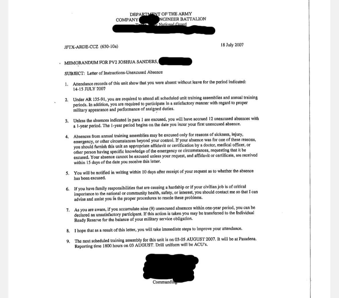 Feel free to laugh but Adobe licenses are getting renewed 😂😂😂. Anyway, Noctis Draven, or formerly Joshua Sanders was a complete fuckup as indicated below. Bro ran up 12 absences that led to him getting AWOL charged. Still trying to figure out how he fucked up in Iraq.