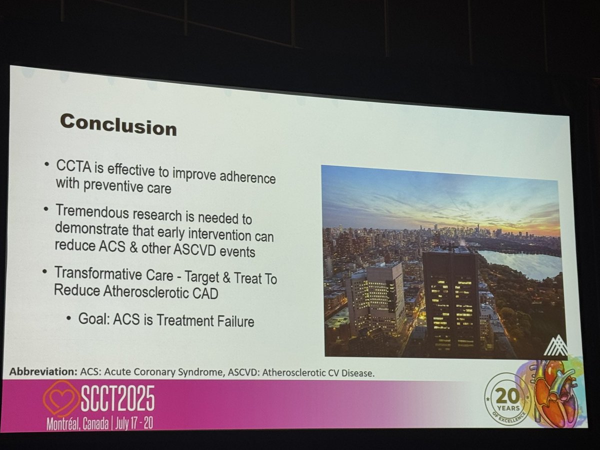Deya_AlkhatibMD's tweet image. Incredible vision from @Heart_SCCT and leaders like Dr. Leslie Shaw. Prevention is the future. Powerful reminder: ‘ACS is treatment failure.’ Time to shift the paradigm. #SCCT2025 #CVPrevention