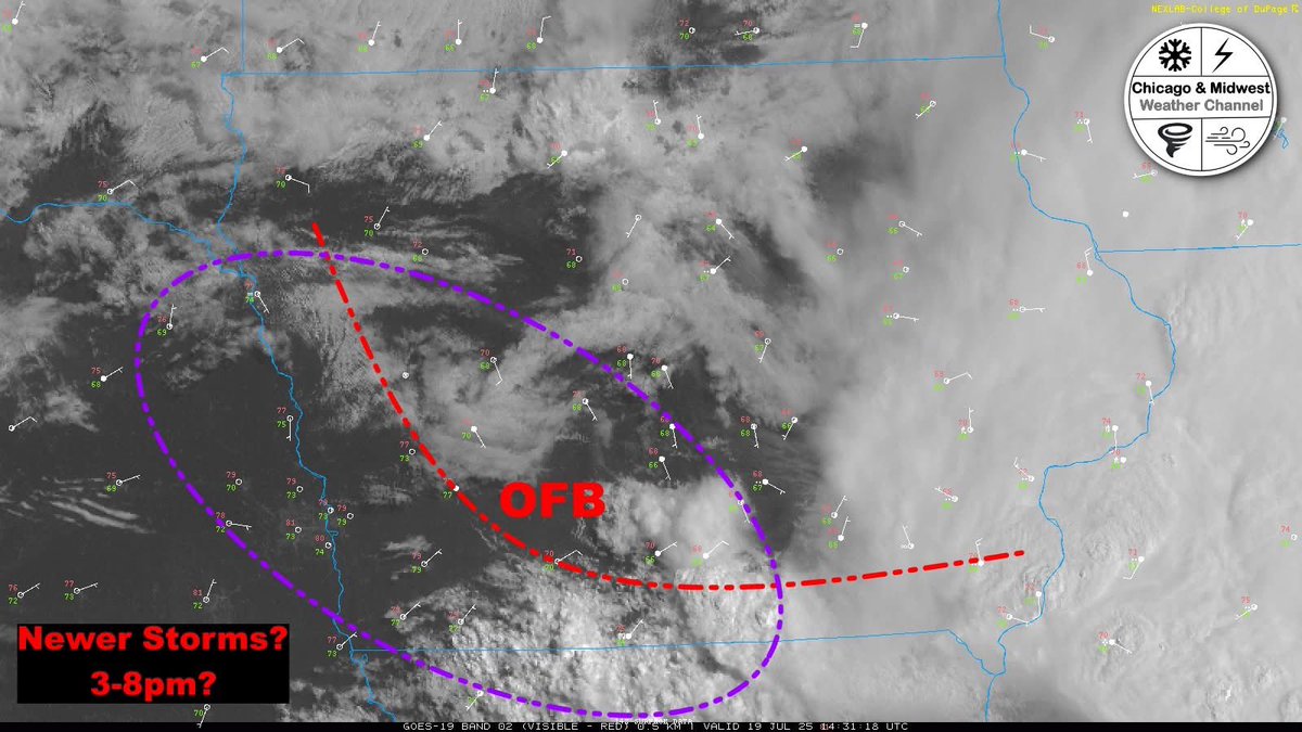 ChicagoMWeather's tweet image. **Today's Severe Weather Forecast for Illinois and Iowa***
**Iowa:** All forecast models indicate a potential for new supercell development along the outflow boundary (OFB) as it moves northwest on the western flank of the mesoscale convective vortex (MCV). This could serve as a…