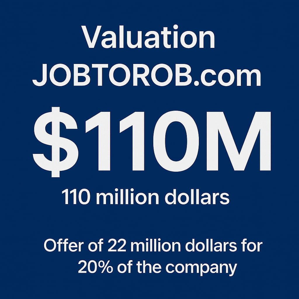 JobToRob's tweet image. $22M offer for 20% of JOBTOROB.com — we’re valued at $110M.
Talks are on. News soon.

📧 info@jobtorob.com
🌐 jobtorob.com

#JOBTOROB #Startup #Investment #Funding #VentureCapital #TechStartups #HRTech #Innovation #BusinessGrowth #Investors #StartupFunding