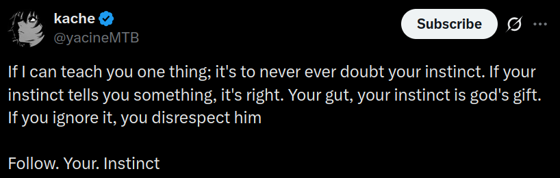 effectfully's tweet image. Normies love to rely on their "instinct" because their analytical skills are nonexistent, their knowledge base comes from social media and their judgment is crap.
If taking a closer look at something makes your outcomes worse, it's because you're vastly incompetent.