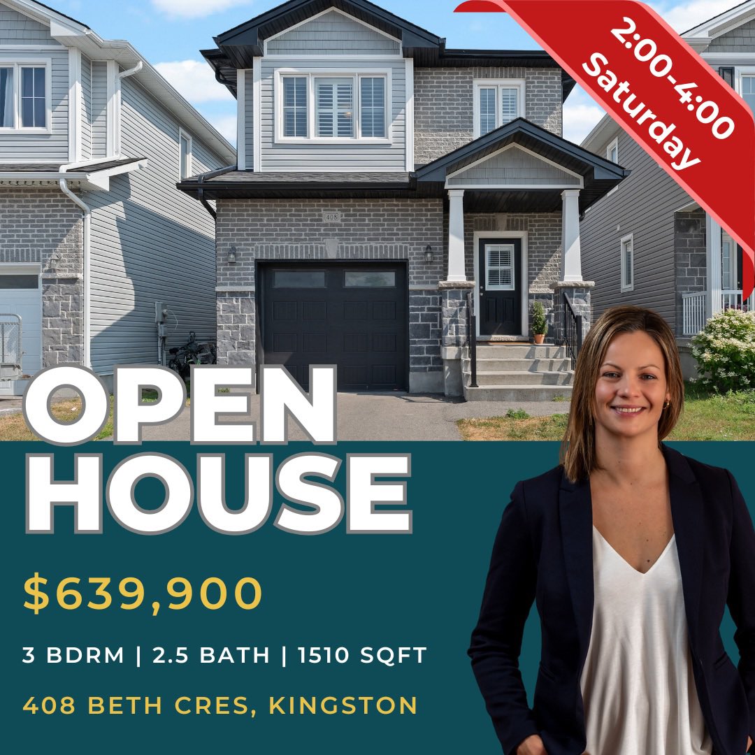 OPEN HOUSE - 408 Beth Crescent, Kingston - Today from 2-4pm

- A Stunning 3 Bed, 2.5 Bath Springfield model by Barr Homes offering 1510sqft

Kim Purcell - Kingston Real Estate Agent 
Sutton Group Masters Realty Inc., Brokerage
kpurcell@sutton.com

#kingstonrealestate #ygkrealtor