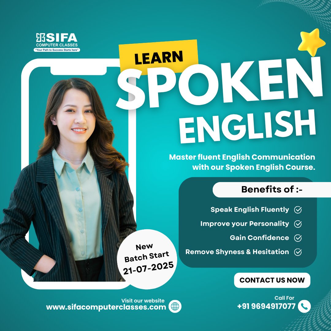 SifaInfotech's tweet image. ๐ฃ๏ธ LEARN SPOKEN ENGLISH COURSE โ BOOST YOUR CONFIDENCE!
๐ฌ Speak English with Confidence โ Join Today!
#spokenenglish #englishspeakingcourse #SIFAComputerClasses #englishlearning #interview #personalitydevelopment #ConfidenceBoost #English