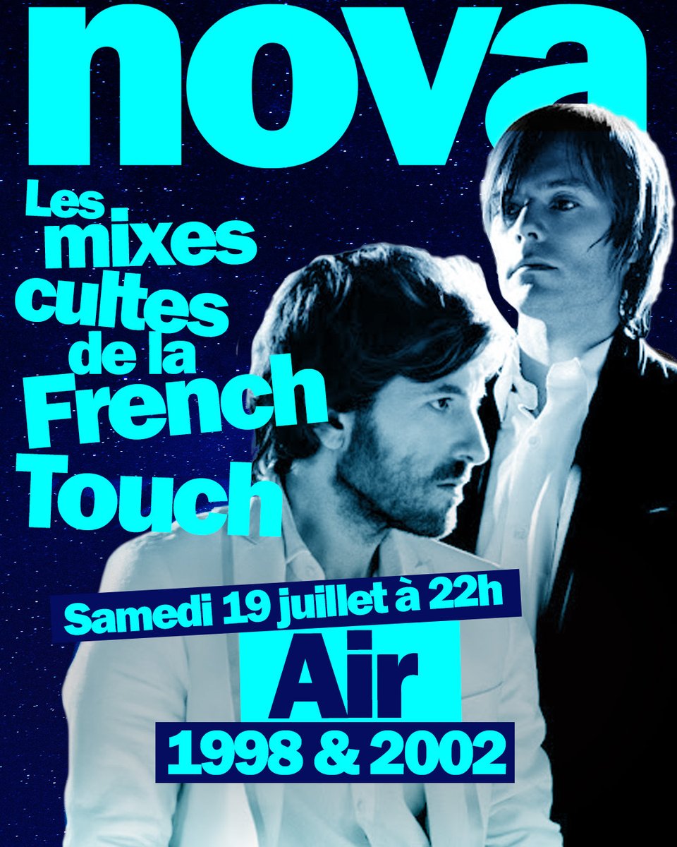 laRadioNova's tweet image. Tout l’été, Radio Nova vous propose de revivre les plus grands mixes des artistes mythiques de la French Touch passés par nos studios.
Aujourd’hui, on vous propose non pas un mix culte mais plusieurs selecta du groupe mythique Air, en 1998 et en 2002 dans le Nova Mix d'Aline…