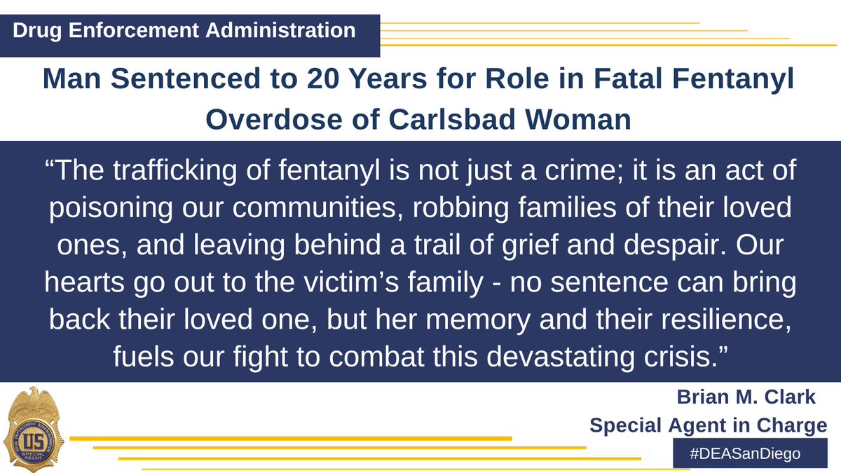 DEASanDiego (@deasandiegodiv) on Twitter photo Bryan Bullard was sentenced to 20 years in prison for his role in the death of a 25-year-old Carlsbad woman. Thanks to our partners on the DEA Overdose Response Team, and special thanks to <a href="/SDDistAtty/">SD District Attorney</a> for their investigator's work on the case. <a href="/SDCAnews/">US Attorney CAS</a> <a href="/SanDiegoPD/">San Diego Police Department</a> <a href="/HSISanDiego/">HSI San Diego</a> Bryan Bullard was sentenced to 20 years in prison for his role in the death of a 25-year-old Carlsbad woman. Thanks to our partners on the DEA Overdose Response Team, and special thanks to <a href="/SDDistAtty/">SD District Attorney</a> for their investigator's work on the case. <a href="/SDCAnews/">US Attorney CAS</a> <a href="/SanDiegoPD/">San Diego Police Department</a> <a href="/HSISanDiego/">HSI San Diego</a>